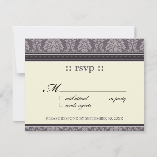::rachel:: Charming Plum Damask 4.25x5.5" Ansprech RSVP Karte (Vorderseite)