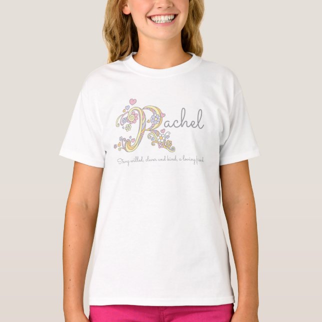 Rachel Girls Name bedeutet Mongram Herz T-Shirt (Vorderseite)
