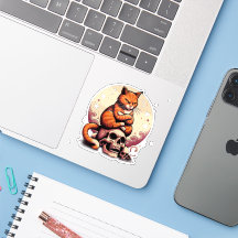 Rachsüchtige orange Katze, Totenköpfe und Mond