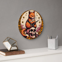 Rachsüchtige orange Katze, Totenköpfe und Mond