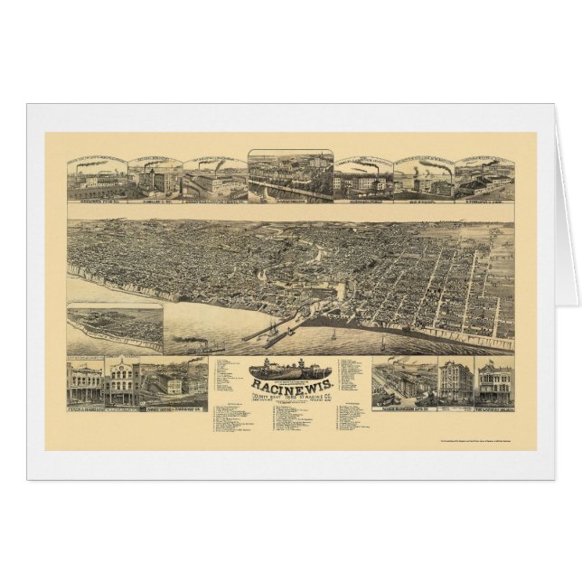 Racine, panoramische Karte WI - 1883 (Vorderseite (Horizontal))