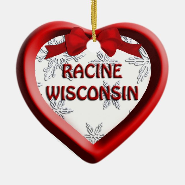 Racine Wisconsin Herz - Weihnachtsgeschenk Keramikornament (Vorne)