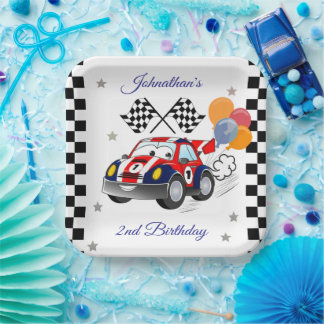 Racing Birthday Party | Race Car & Checked Flag Pappteller