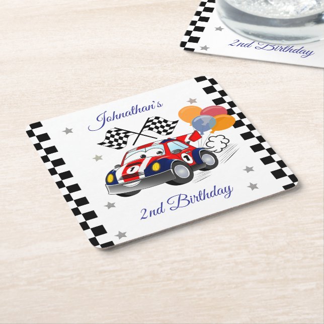 Racing Birthday Party | Race Car & Checked Flag Rechteckiger Pappuntersetzer (angewinkelt)