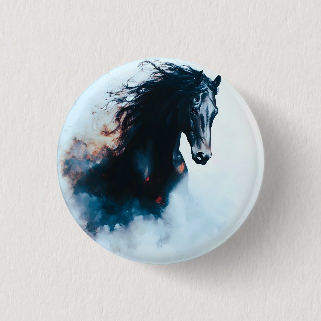 Racing Black Horse Portrait Minimalist Button (Vorderseite)