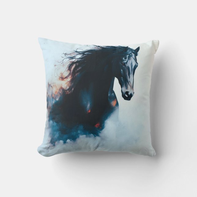  Racing Black Horse Portrait Minimalist Kissen (Vorderseite)