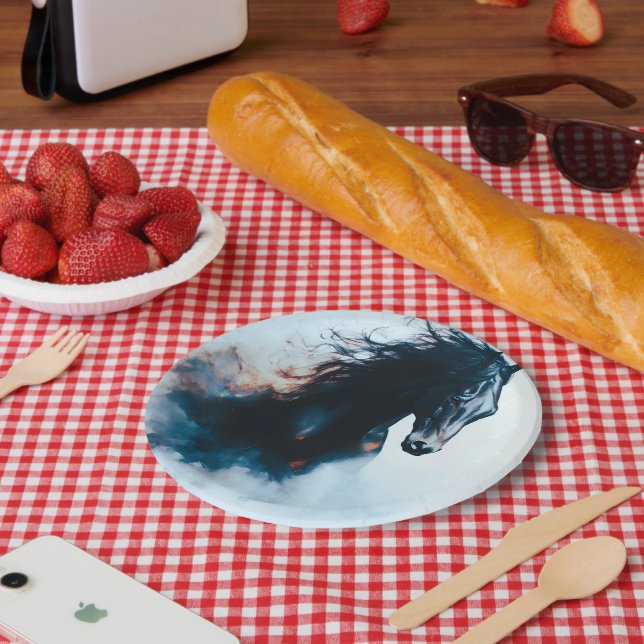  Racing Black Horse Portrait Minimalist Pappteller (Picknick)