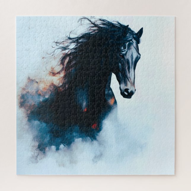  Racing Black Horse Portrait Minimalist Puzzle (Vertikal)
