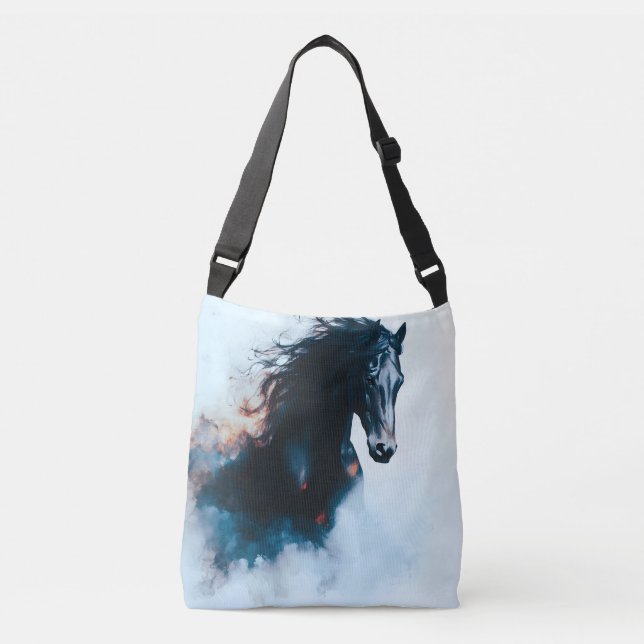  Racing Black Horse Portrait Minimalist Tragetaschen Mit Langen Trägern (Vorderseite)