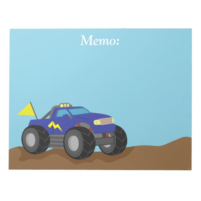 Racing Blue Monster Truck für Jungen Notizblock (Vorderseite)