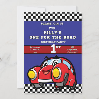 RACING BLUE ONE FOR THE ROAD 1. Geburtstags-Rennwa Einladung