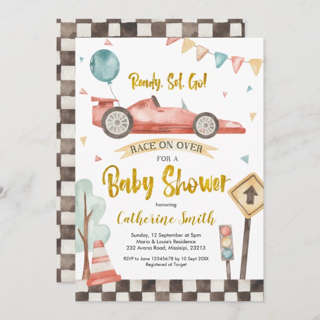 Racing Boy Baby Shower Einladung (Vorne/Hinten)