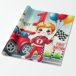 Racing Car 1. Geburtstag Junge Wasserfarbe Kinder Geschenkpapier