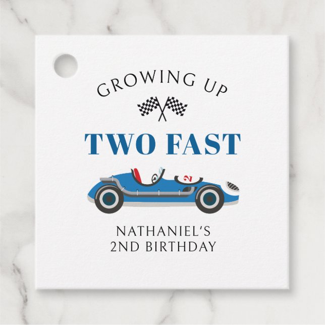 Racing Car 2. Geburtstag Danke Geschenkanhänger (Vorderseite)