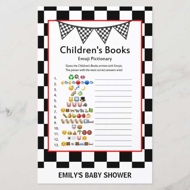 Racing Car Baby Shower Game PRINTED (Vorderseite)