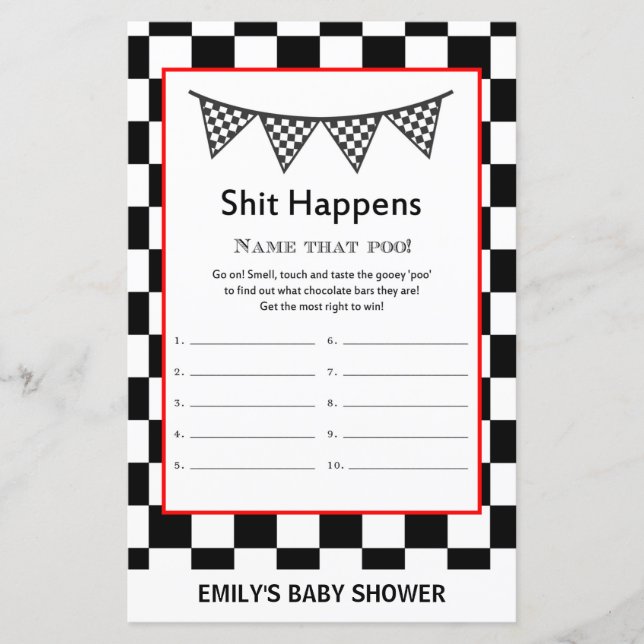 Racing Car Baby Shower Game PRINTED (Vorderseite)