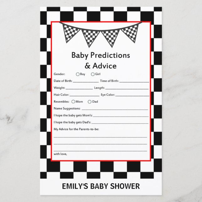 Racing Car Baby Shower Game PRINTED (Vorderseite)