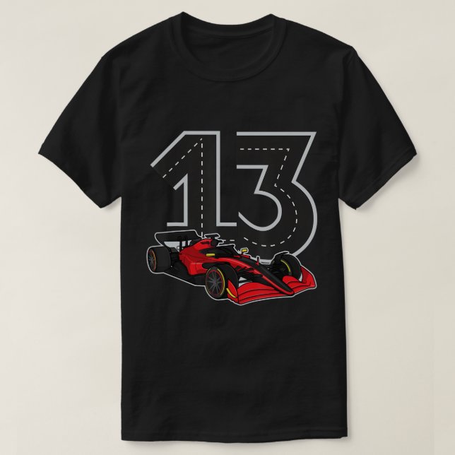 Racing Car Birthday Boy Race Track Number 13 Jahre T-Shirt (Design vorne)