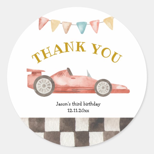 Racing Car Birthday Vielen Dank, dass Sie Sticker (Vorderseite)