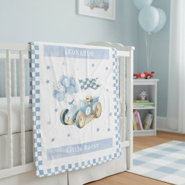 Racing Car Checkered Blue Flag Little Racer Fleecedecke