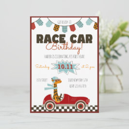 Racing Car Fast Giraffe zum Geburtstag Einladung