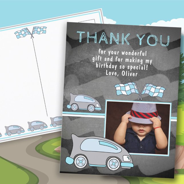 Racing Car Flag Chalkboard Foto Geburtstag Postkarte (Von Creator hochgeladen)