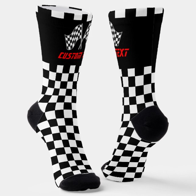 Racing Car Flags (schwarz und weiß) Socken (Gewinkelt)