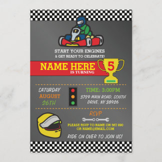 Racing Car Go Karting Kart Geburtstagsparty Einlad Einladung