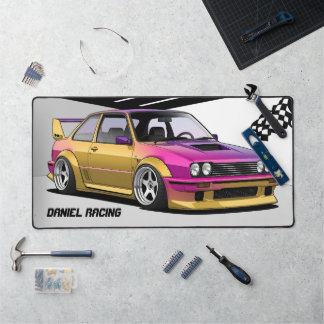 Racing Car Pink & Yellow Garage Desk Mat Schreibtischunterlage