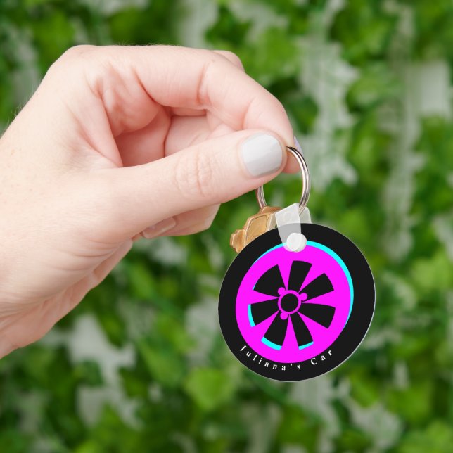 Racing Car Rim Neon Pink Black Schlüsselanhänger (Hand)