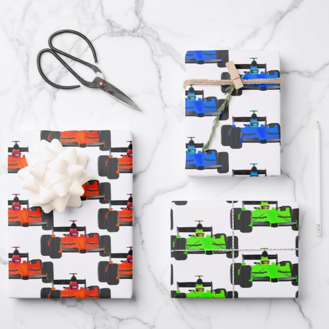 Racing Car Tile Design Wrapping Paper Sheets Geschenkpapier Set (Vorderseite)