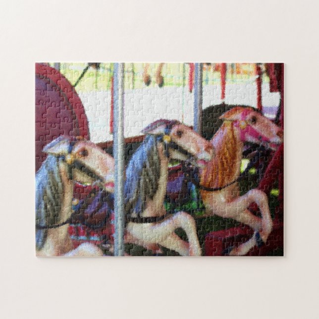 Racing Carousel Pferde Foto Malerei Puzzle (Horizontal)