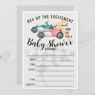 Racing Cars füllen sich mit einer Kinderdusche aus Einladung