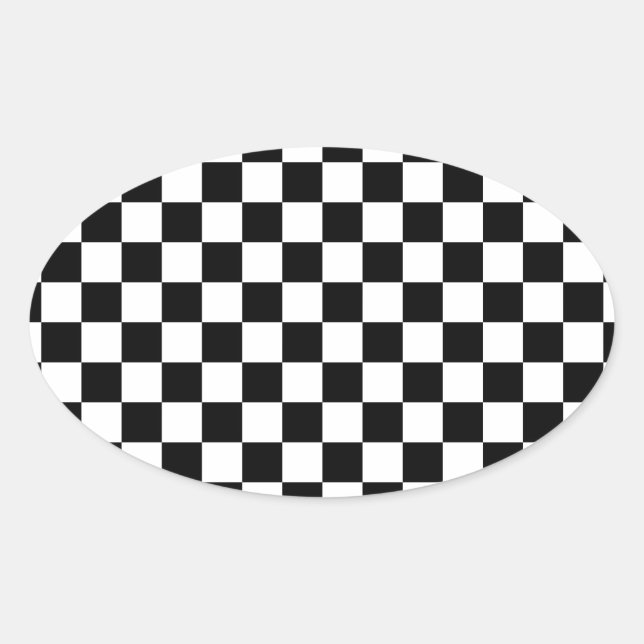 Racing Checkered Flag Muster große schwarze Ovaler Aufkleber (Vorderseite)