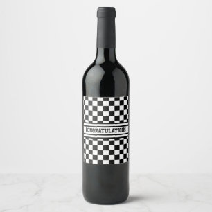 Racing Checkered Sieger Flag Schwarz-Weiß Weinetikett
