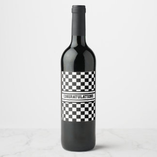 Racing Checkered Sieger Flag Schwarz-Weiß Weinetikett