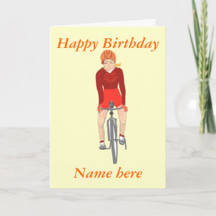 Racing Cyclist, woman add name and text Karte