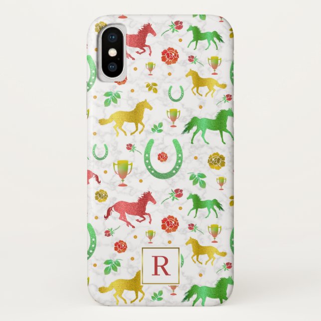 Racing Derby Day farbenfrohe Muster + Monogramm Case-Mate iPhone Hülle (Rückseite)