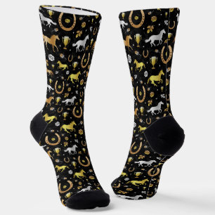 Racing Derby Day Party Schwarzes Gold Muster Socken