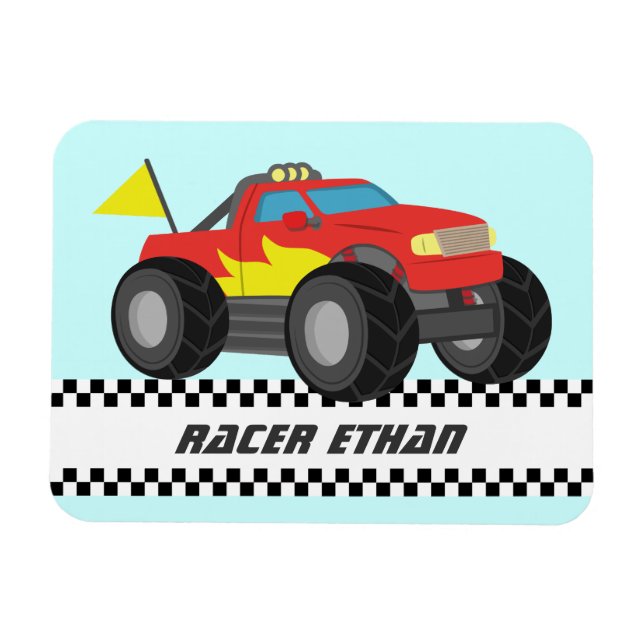 Racing Fiery Red Monster Truck Personalisiert Magnet (Horizontal)