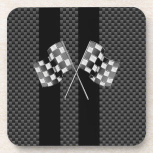 Racing Flags auf Carbon Fibre Black Stripes Untersetzer