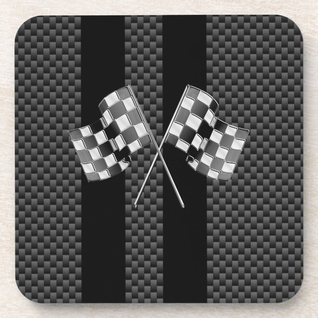 Racing Flags auf Carbon Fibre Black Stripes Untersetzer (Vorderseite)