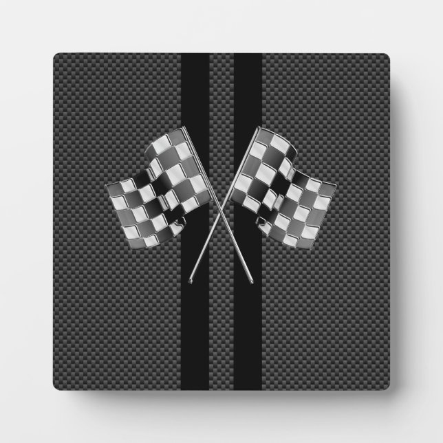 Racing Flags auf Streifen Carbon Fibre wie Style Fotoplatte (Vorderseite)