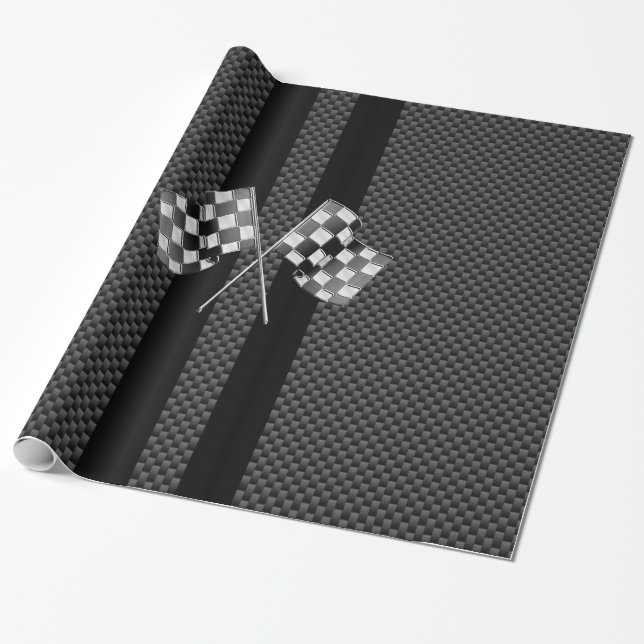 Racing Flags auf Streifen Carbon Fibre wie Style Geschenkpapier (Ungerollt)