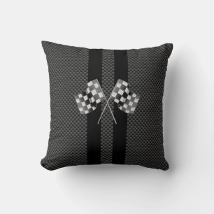 Racing Flags auf Streifen Carbon Fibre wie Style Kissen