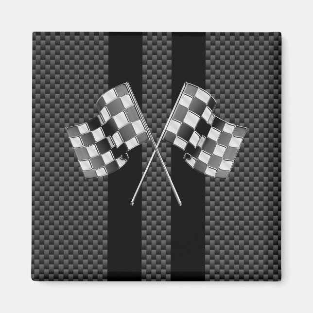 Racing Flags auf Streifen Carbon Fibre wie Style Magnet (Vorne)