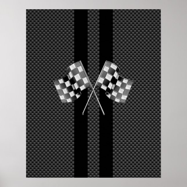 Racing Flags Stripes im Carbon Fibre Style Dekor Poster (Vorne)