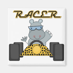 Racing Hippo T - Shirt und Geschenke Magnet