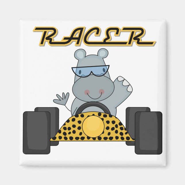 Racing Hippo T - Shirt und Geschenke Magnet (Vorne)