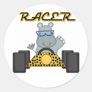 Racing Hippo T - Shirt und Geschenke Runder Aufkleber